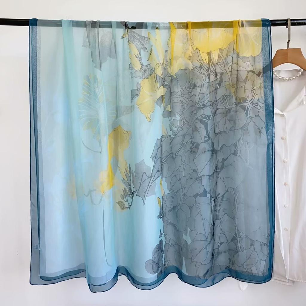 Women'S Scarf - Vibrant Red Gradient, Soft Lightweight Polyester Shawl with Feather Print, Breathable for Travel, Beach, Sun Protection