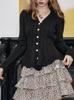 2026 autumn and winter new product elegant temperament v-neck bubble sleeve knitted top waist slim sweater jacket high sense