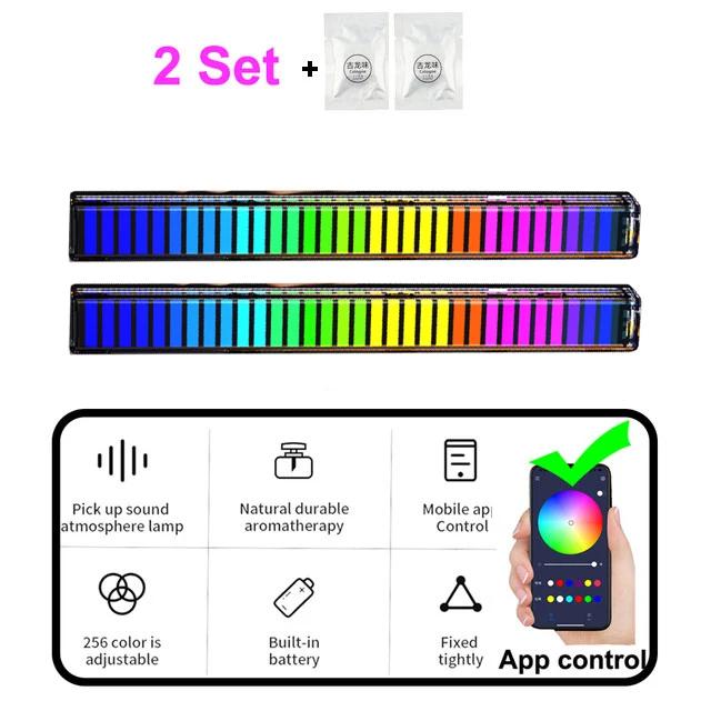 Car Music Rhythm Lamp Air Freshener RGB LED Strip Sound Control Voice Rhythm Atmosphere Light 256 Colors Option App Control