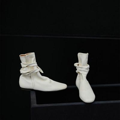 Мода 2026 Осень Зима Мягкая Кожа Разделенный носок Таби Женские Ботильоны Мода Молния Толстый Высокий каблук Челси Массивная Обувь Короткие Ботильоны