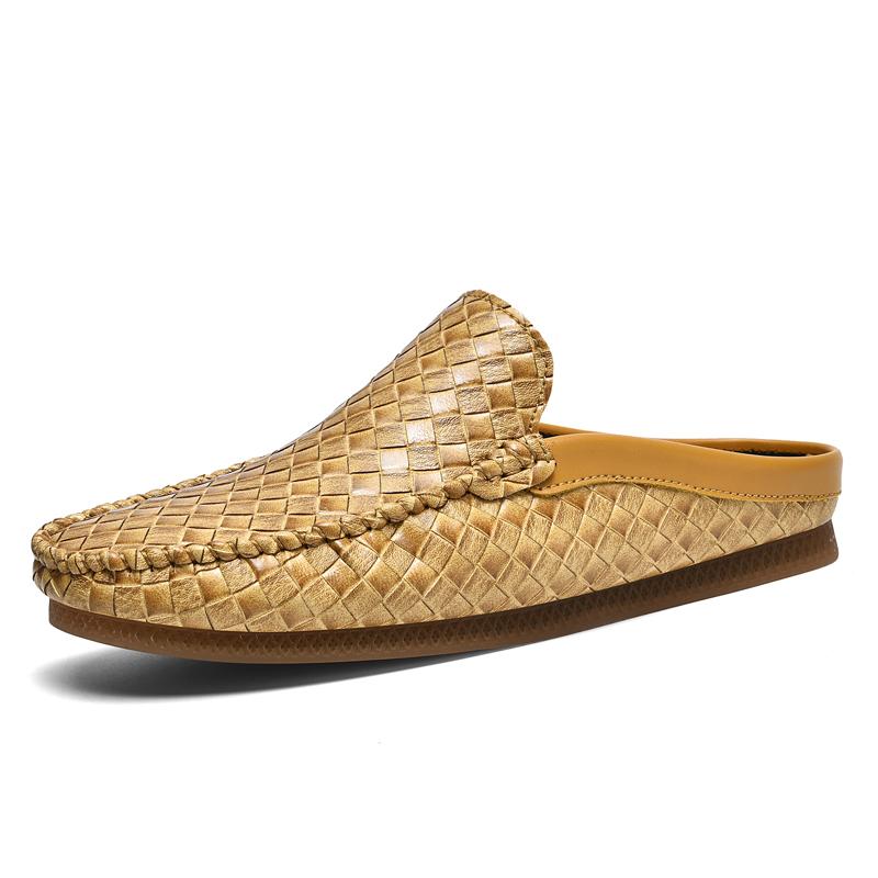 Модные дышащие мужские полушлепанцы Ультралегкие кожаные туфли Мюли Лоферы Мужские удобные балетки Ленивые туфли Мягкая ручная работа Мужская повседневная обувь