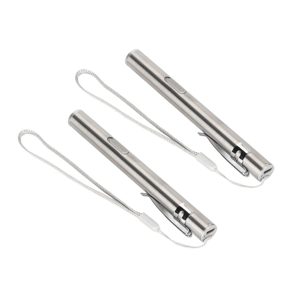 2Pcs Mini Flashlight Pocket Clip Stainless Steel ABS Rechargeable 600mAh Battery Pen Flashlight for