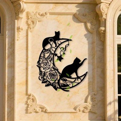 Металлическое настенное искусство Кот и Луна Декор для Сада и Дома