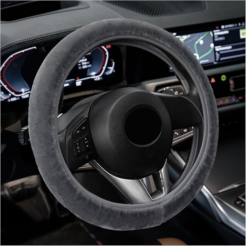 Car Fluffy Steering Wheel Cover, 15'' Universal Furry Auto Steering Wheel Protector for Warm Winter, Elastic Non-Slip Car Steering Wheel Cover,