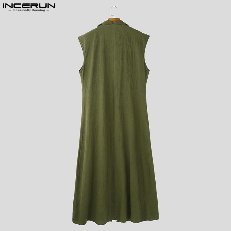 INCERUN Летние мужские летние свободные длинные пальто без рукавов с открытым передом