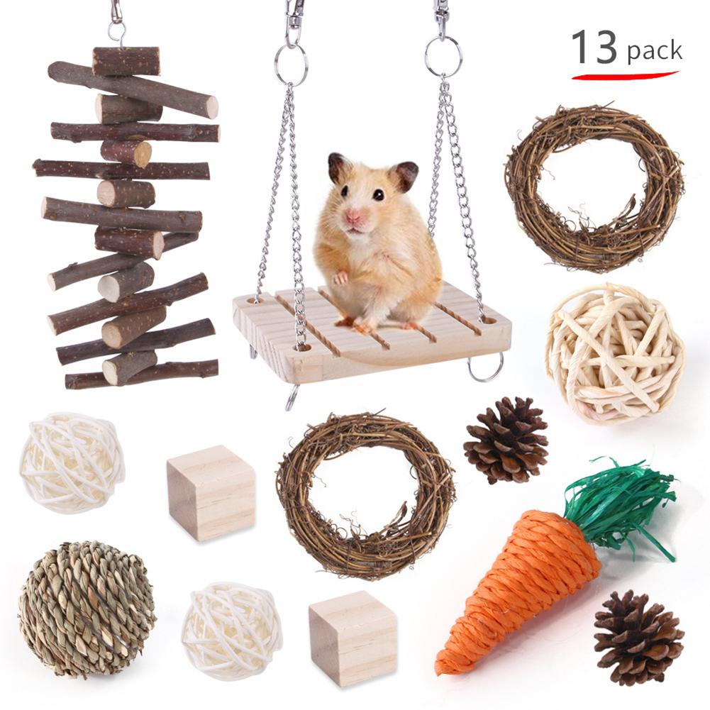 Wooden Hamster  Toy  Grass  Ball  Set Bite-resistant Molar Cleaning Tooth Toys Interactive Games Props Pet Supplies For Rabbit Guinea Pig