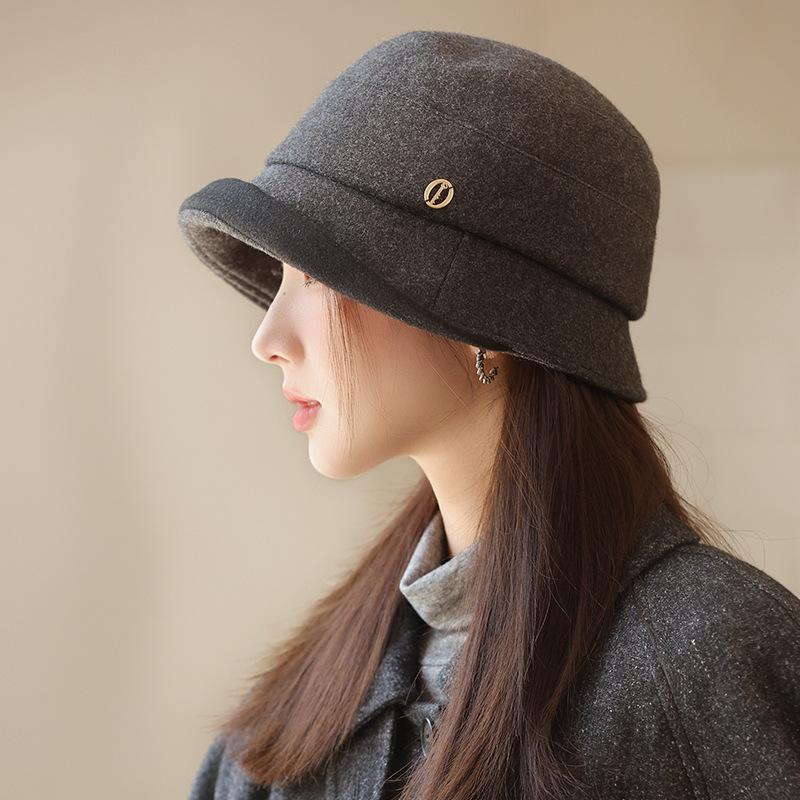 Autumn and Winter New Woolen Bucket Hat Women's Warm Ear Protector Basin Hat Elegant Fashion Bucket Hat