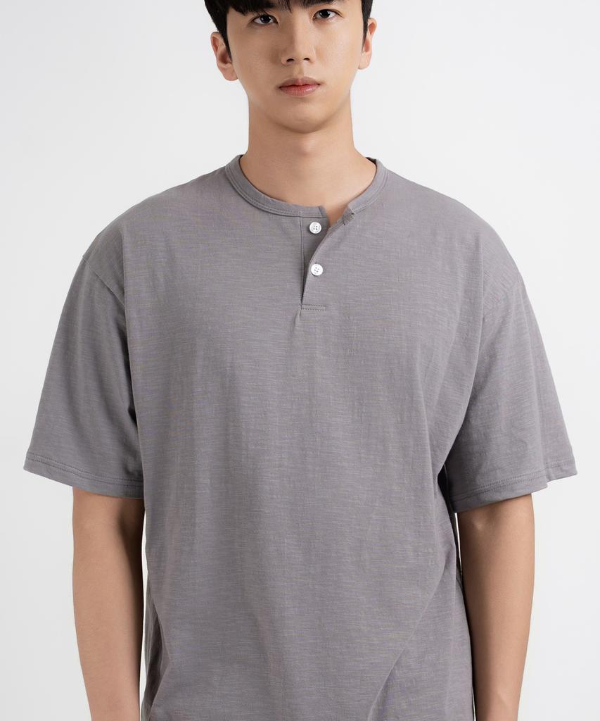 UNDEROFF Oversized Slub Henley Neck Short Sleeve T-Shirt Gray