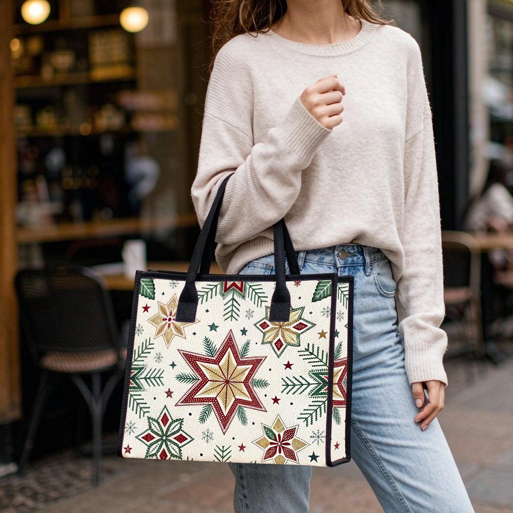 Christmas Print Tote Bag Casual Large Capacity Handbag for Daily Shopping