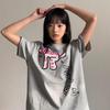 2025 Летняя повседневная свободная футболка женская уличная одежда Harajuku смешной мультяшный принт серо-розовые футболки с коротким рукавом женские топы Y2k