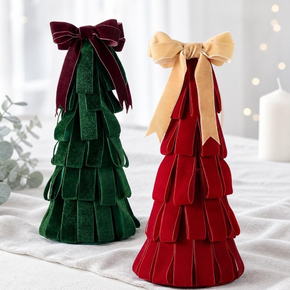Handmade Patch Bow Tree Tower DIY Tabletop Xmas Tree Christmas Tree Decorations Home Decoration