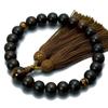 Men's Kyoto Buddhist Prayer Beads, Matte Striped Ebony, 22 Beads, Tiger's Eye Stone, and Silk Tassel, Brown, Suitable for All Sects, Informal