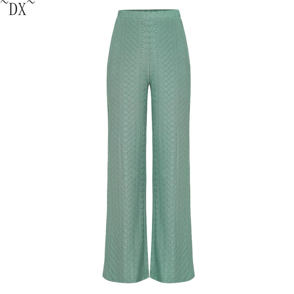 DX - весеннее и летнее новое желание, женский однотонный повседневный вязаный ажурный комплект с круглым вырезом для внешней торговли в Европе и Америке