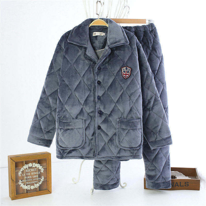 Мужская пижама осенне-зимняя толстая стеганая куртка трехслойный стеганый хлопок зимний теплый костюм для дома повседневный стиль