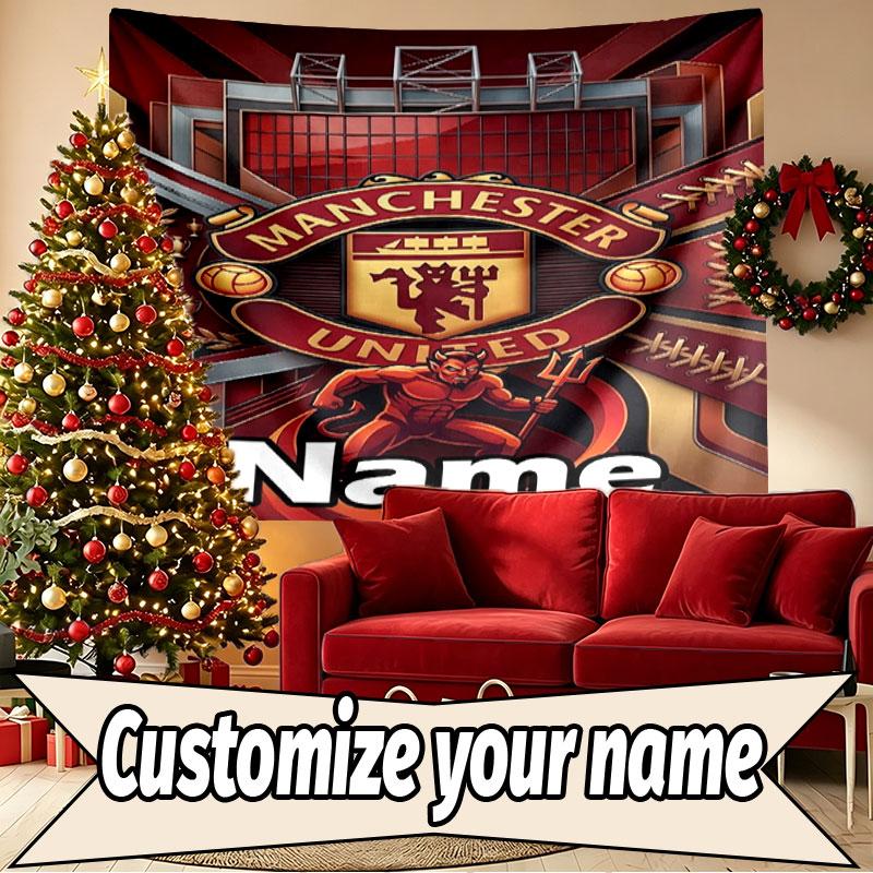 Custom Name Personalized Manchester United Print Tapestry, Wall Art Decor, Bedroom, Dorm, Apartment, LivingRoom, Party Backdrop, Gift for Birthday