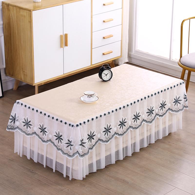 Водонепроницаемый маслостойкий однотонный чехол для стола, вышитое кружево с тонким марлевым краем, скатерть, обеденный стол, пылезащитный чехол для ТВ-шкафа