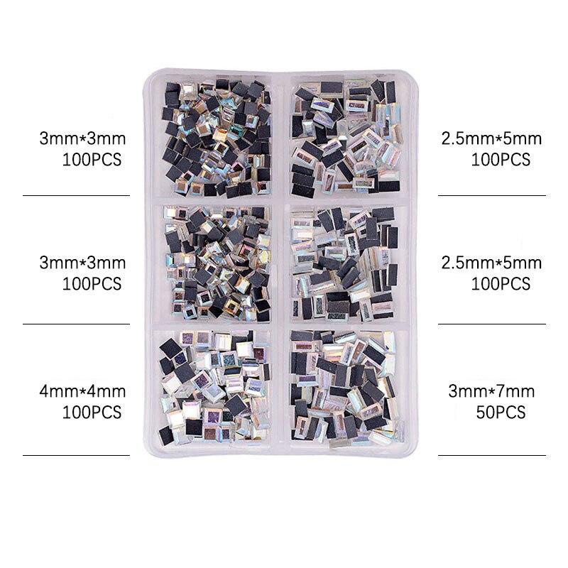 6 сеток/коробка, разные размеры, стразы с плоской задней стороной AB для ногтей, хрустальное стекло, драгоценные камни, ювелирные изделия с бриллиантами, аксессуары для украшения ногтей