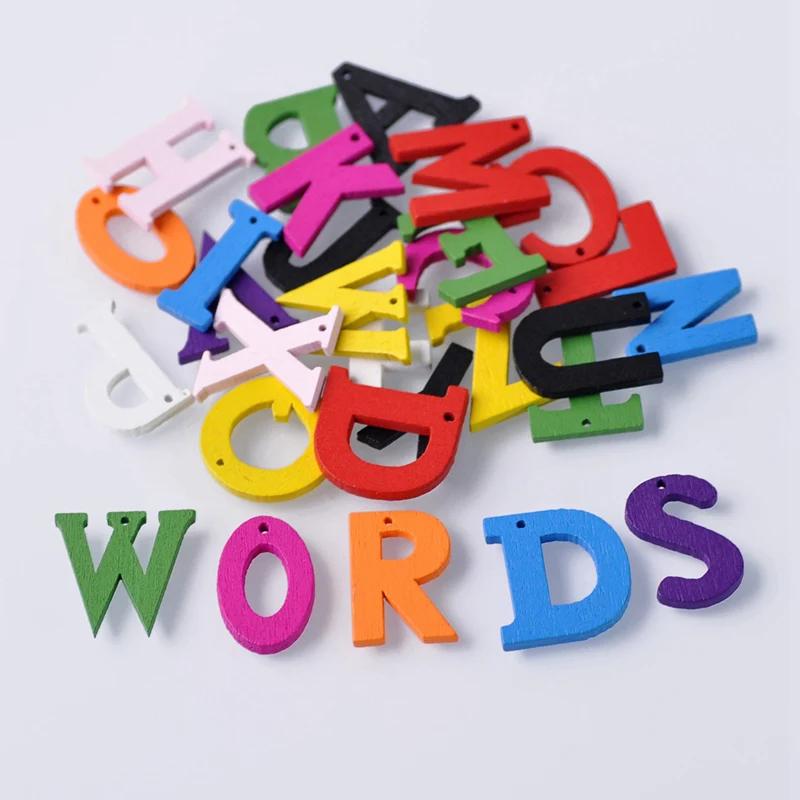 100 шт. 22 мм Случайные Смешанные 1 Отверстие Деревянные Буквы Алфавита Украшение Скрапбукинг Шитье Поделки Деревообработка Изготовление Ювелирных Изделий