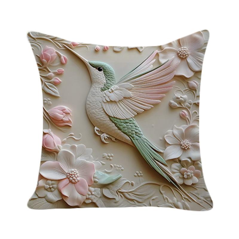 New 3D Imitation Carving Three-dimensional Flower and Bird Print Pillow Case, Fashionable and Simple Living Room Sofa Home Pillow