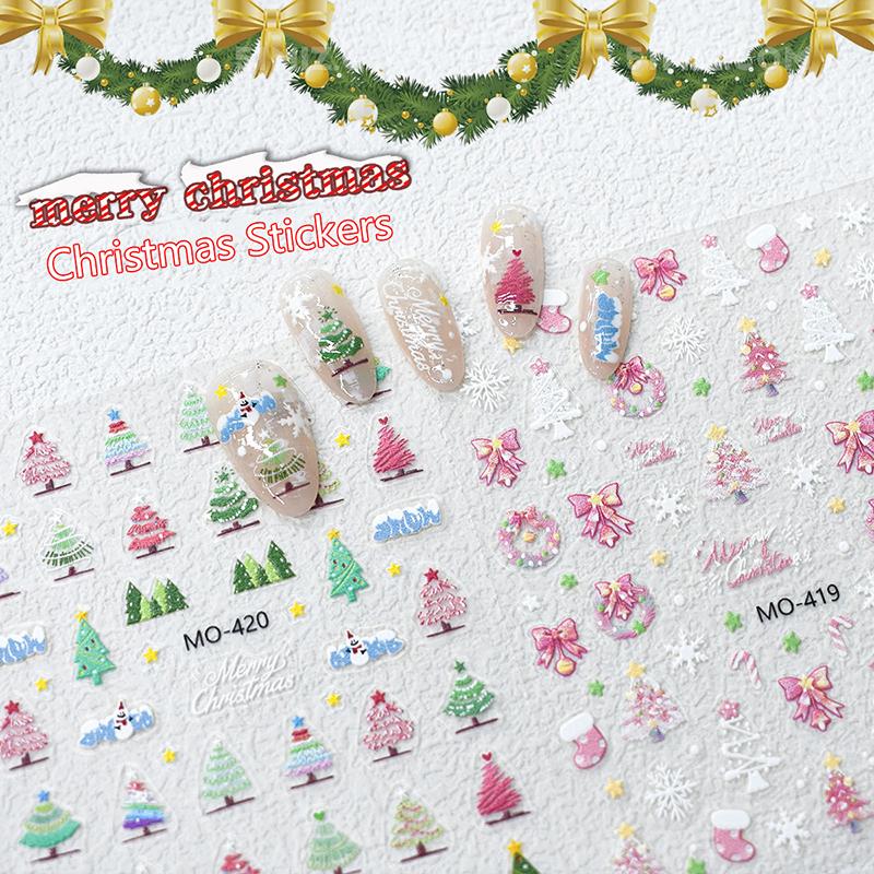 Рождественские 5D-наклейки для дизайна ногтей в виде снеговика и снежинок, мультяшный Санта-Клаус, рождественские наклейки для маникюра своими руками