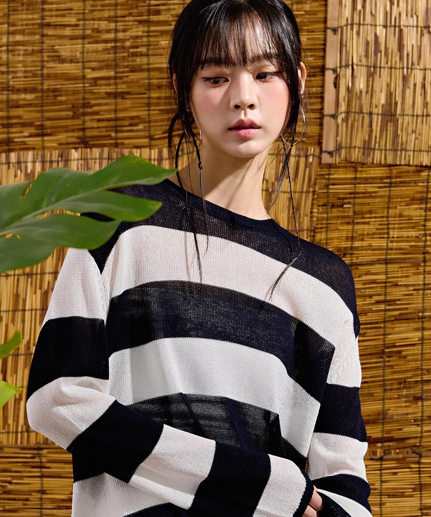 CHASECULT Women'S Striped Crop Long Sleeve Sweater-Dbrg5675D04