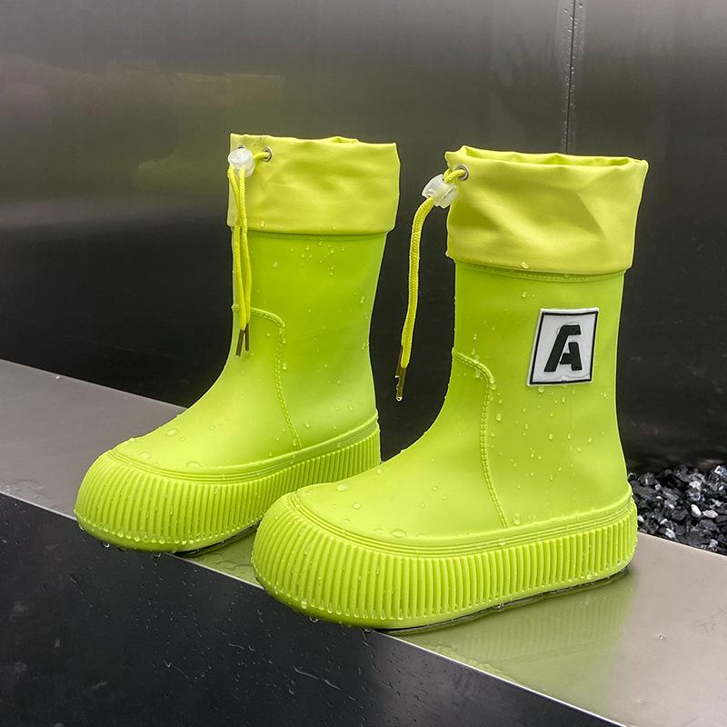 Зимние модные женские резиновые сапоги средней длины с толстыми подошвами, нескользящие женские резиновые сапоги, нескользящая обувь для отдыха на природе