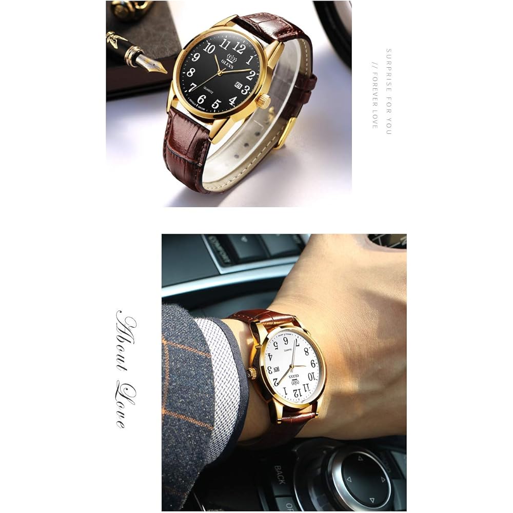OLEVS Men's Ultra-Thin Analog Quartz Watch with Leather Strap and Date Display