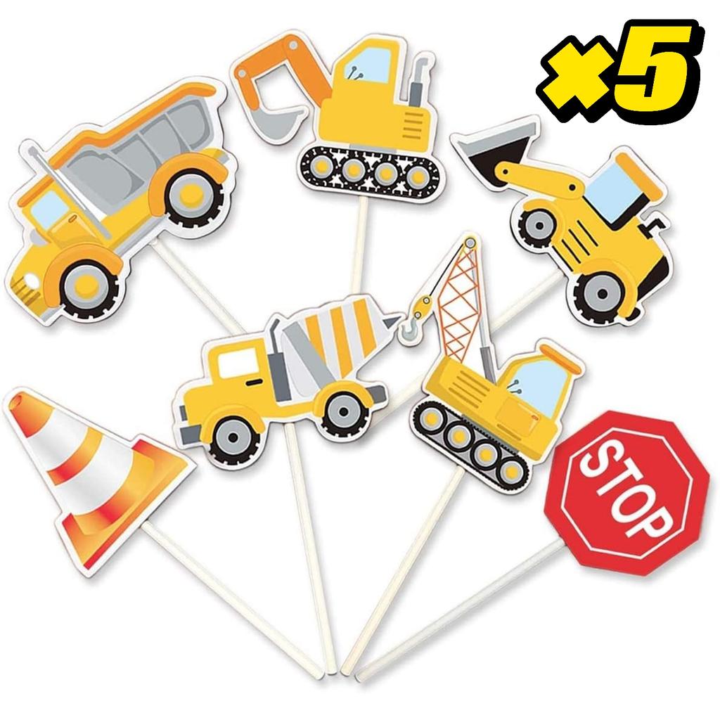 Construction Cupcake Toppers Picks Dump Truck Excavator Tractor Cake Toppers for Kids Birthday Baby Shower Party Decorations