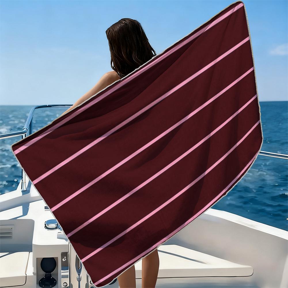 Wine Blush Vertical Stripes Beach Towel Ultra-fine Fiber Quick Drying Absorbent Beach Swimming Vacationvacation Essentials Gifts