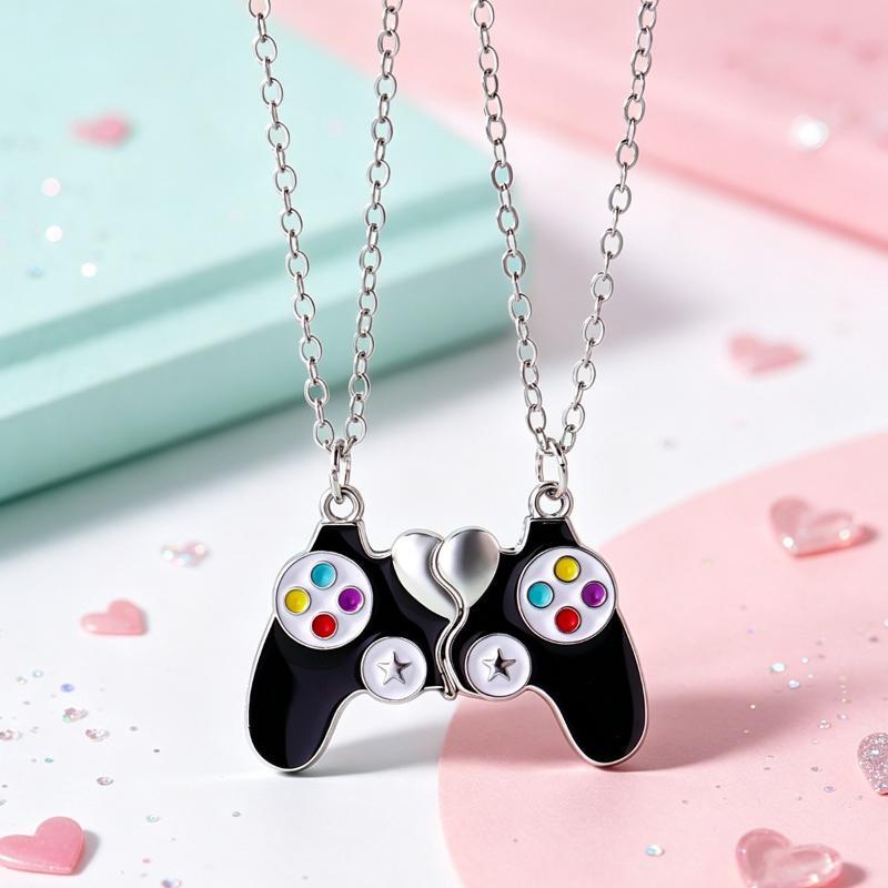 2Pcs Game Console Handle Magnet Best Friends Pendant Necklace Chain Cute Bff Friendship Jewelry Charm