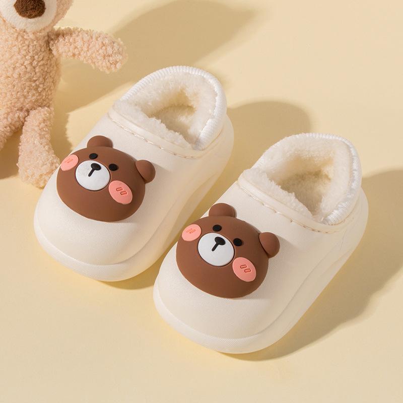 Winter Children's Cotton Shoes with Plush Insulation Cartoon Cotton Slippers for Boys and Girls, Cute Waterproof Fluffy Slippers