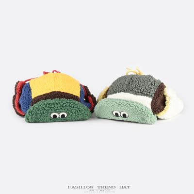 Корейская версия милых шапок из овечьей шерсти в сочетающихся цветах для мужчин и женщин, зимняя теплая защита ушей для катания на открытом воздухе, шапка-ушанка с отворотом