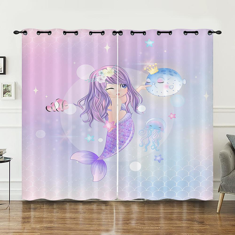 Curtains Fairy Tale Mermaid Childlike Sunshade Digital Printing Curtains Blackout Without Punching