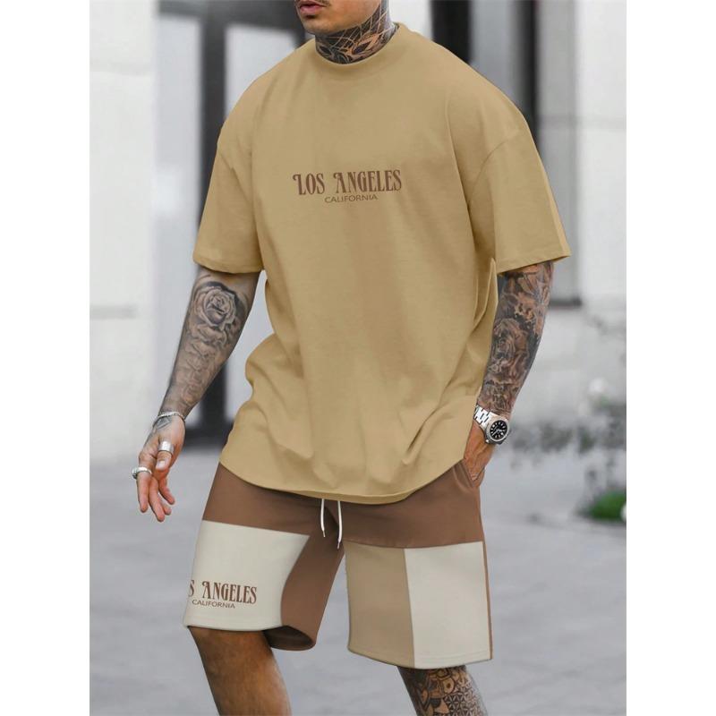 Летняя футболка с монограммой в стиле пэчворк, детский комплект, круглый вырез, короткие рукава, шорты на шнурке, спортивный костюм, одежда для уличной фотографии