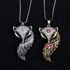 Korean Hollow Fox Fur Sweater Chain Necklace with Rhinestone Pendant