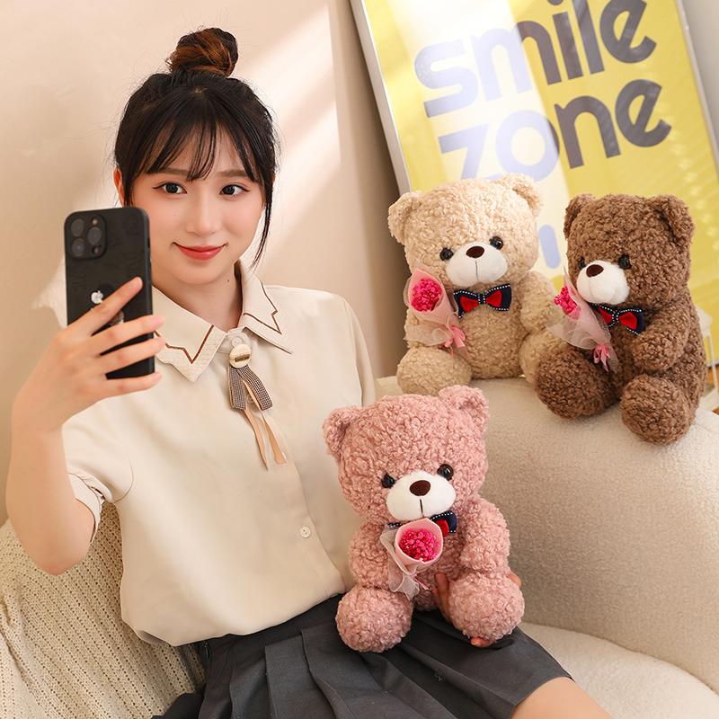 Милый плюшевый мишка с розой, плюшевая игрушка, мишка для обнимашек, кукла-мишка, тряпичная кукла для сна, успокаивающая