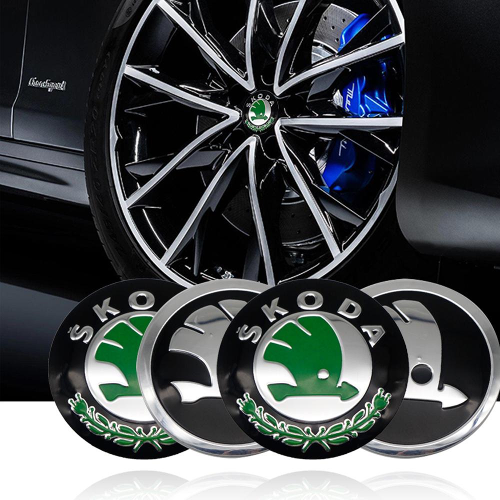 4Pcs 3D For Skoda black/green 56mm Sticker 60mm Car emblem Wheel hub Center Cap Badge covers sticker Decals Styling Accessories usbn43