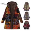 Women Winter Coat Retro Floral Print Hooded Thick Plush Zip-up Heat Retention Long Sleeves Mid Length Pockets Leisure Daily Wear Jacket