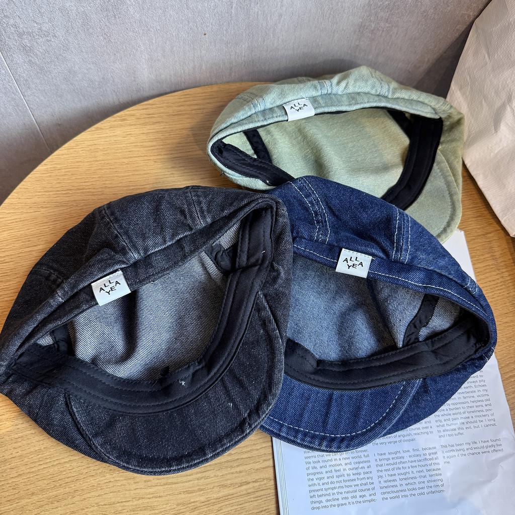 Ретро Цвет Однотонная Джинсовая Кепка Газетчика Винтажная Стирка Солнцезащитная Уличный Стиль Мода