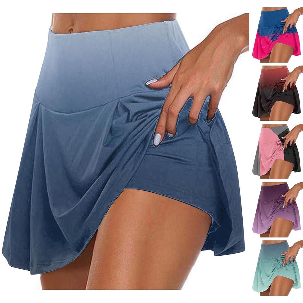 Women's Athletic Stretchy Pleated Tennis Skirts Run Yoga Inner Shorts Elastic Sports Golf Skorts