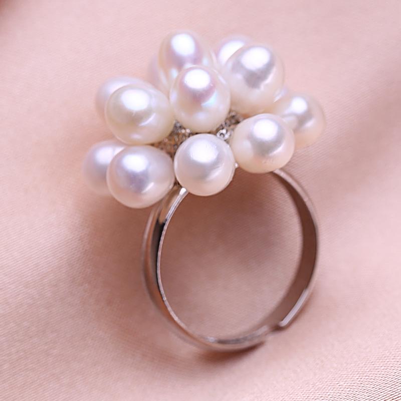 seniko Кольца с натуральным пресноводным жемчугом для женщин, модное женское кольцо с кубическим цирконием и цветком, ювелирные изделия с жемчугом, регулируемое кольцо