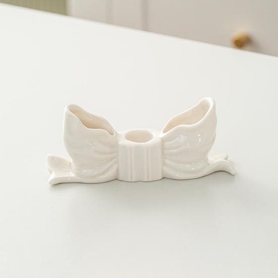 Ceramic Bow Candle Holder Taper Candle Stand Candlestick Table Centerpiece Holiday Party Home Office Desktop Decoration Ornament