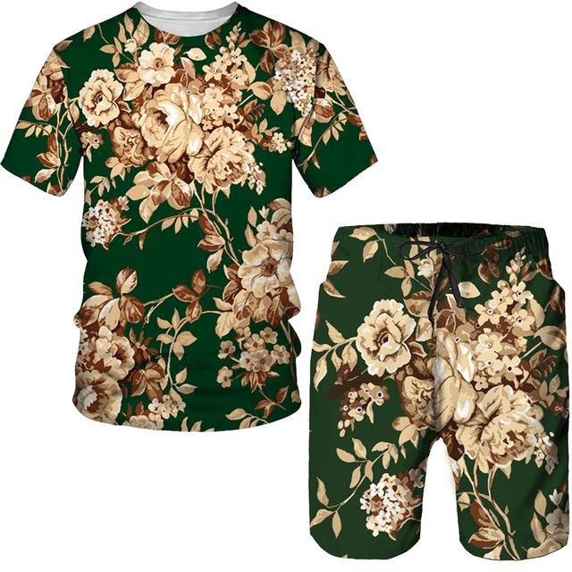 Винтажный узор с 3D принтом для мужчин, летние футболки с короткими рукавами + шорты, комплект из 2 предметов, наряд для пары, стильный хипстерский уличный костюм