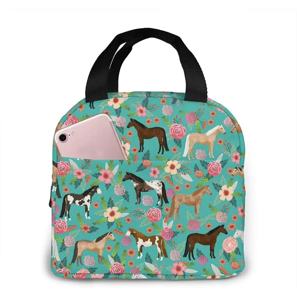 Сумка для ланча Horses And Flowers, изолированная, водостойкая, многоразовая, для пикника и путешествий