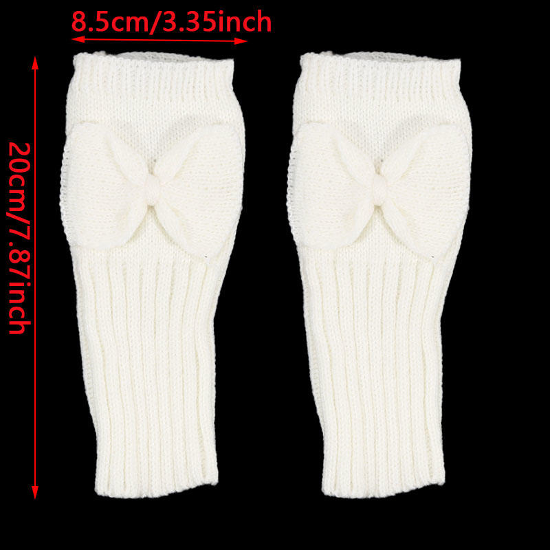 Women Short Bow Cable Knitted Warm Fingerless Gloves Outdoor Stretchy Arm Warmers Office Typing Wrist Gloves