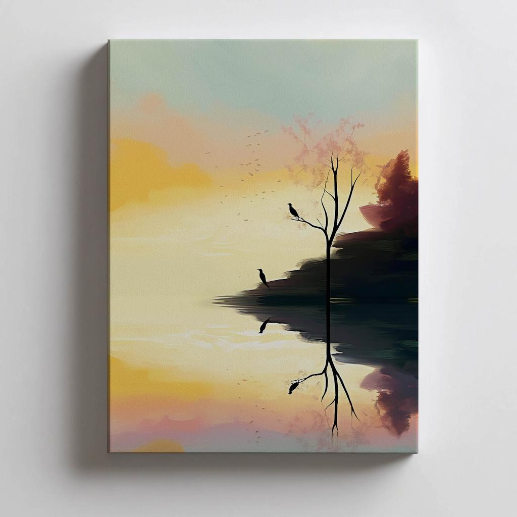 Pastelowy Krajobraz Pastelowy Krajobraz, 70X100 Cm, Rama Drewniana Ciemny Brąz, Papier Matowy 230 Gsm