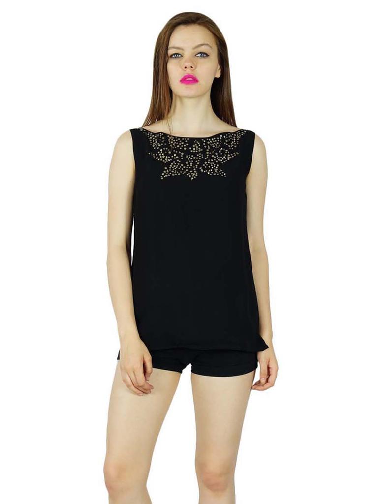 Bimba Women Georgette Custom Blouse Decorated Neck Crop Top
