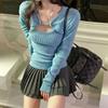 Y2K Sexy Slim Knitted Sweater Women Korean Fashion Cardigan+Vest Set Tops Ladies Harajuku Casual Cropped Knit Jumpers