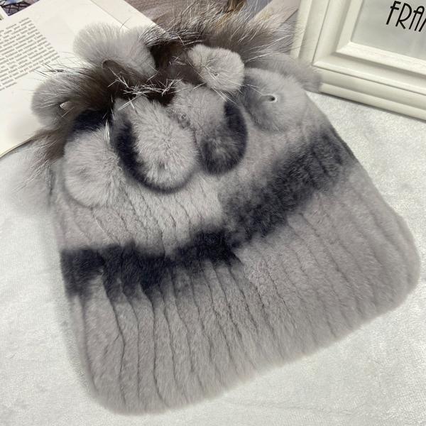 Пушистая зимняя шапка из натурального меха, теплая шапка из натурального меха кролика Рекс, женская вязаная шапка из 100% натурального меха
