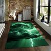 Green Lightning Storm Design Carpet, Dark Cloud Patterned Floor Rug Suitable for use as an anti-slip for living room bedroom sofas